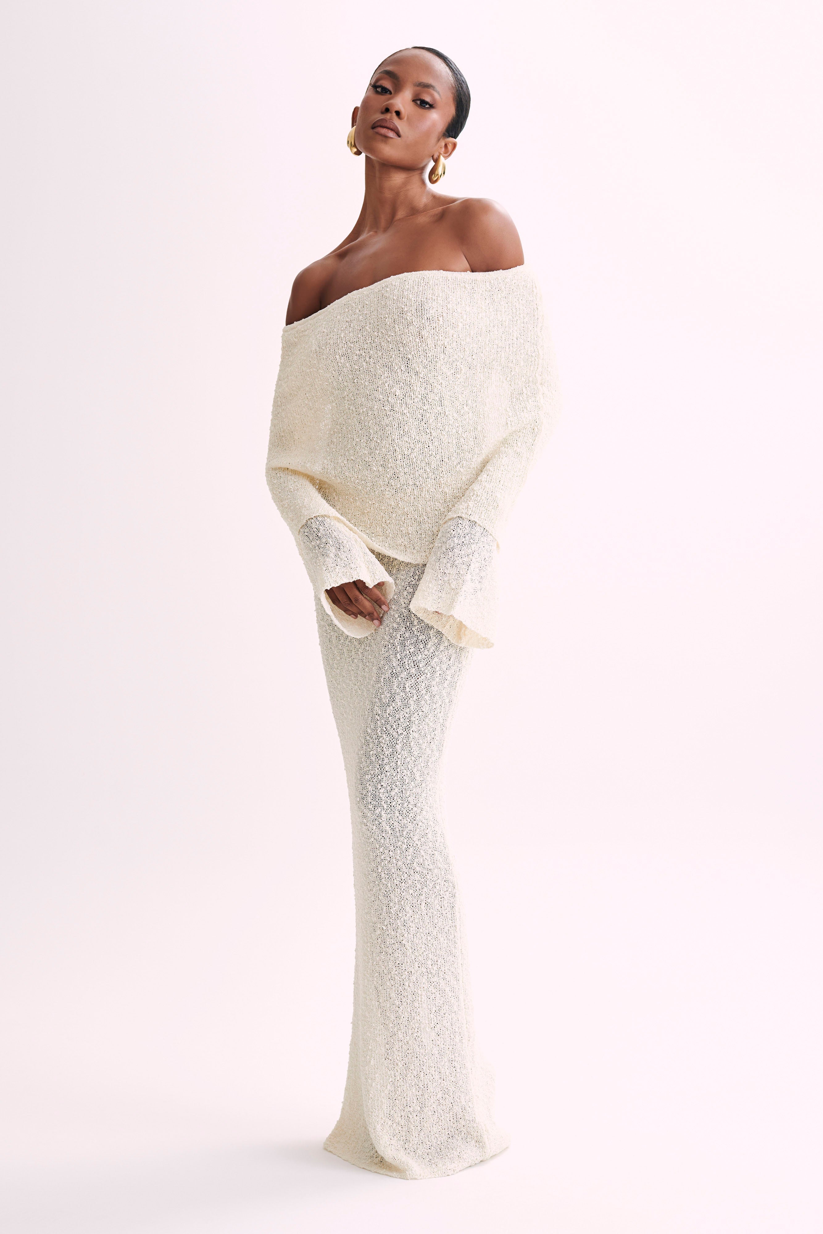 Isobella Off Shoulder Boucle Maxi Dress