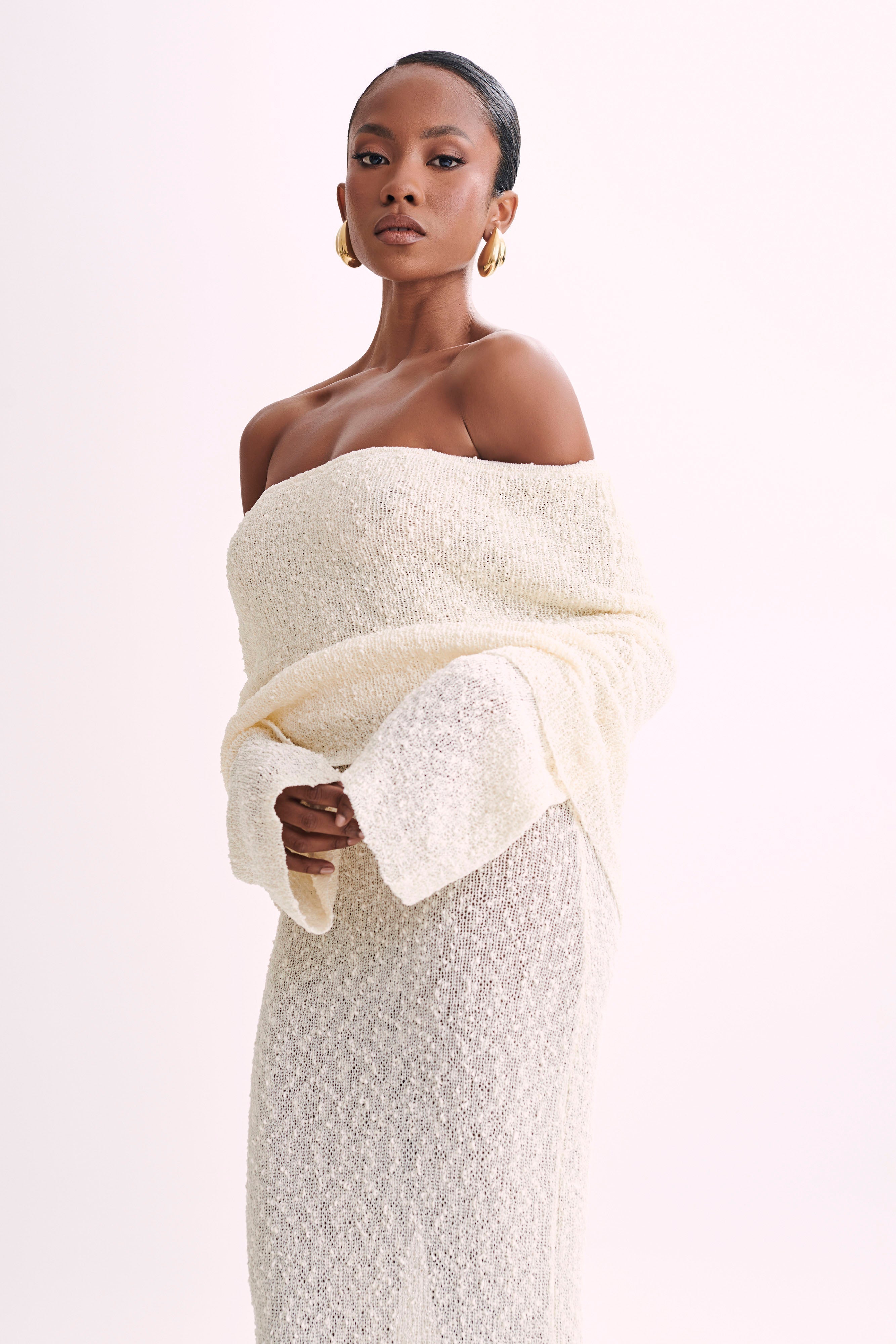 Isobella Off Shoulder Boucle Maxi Dress