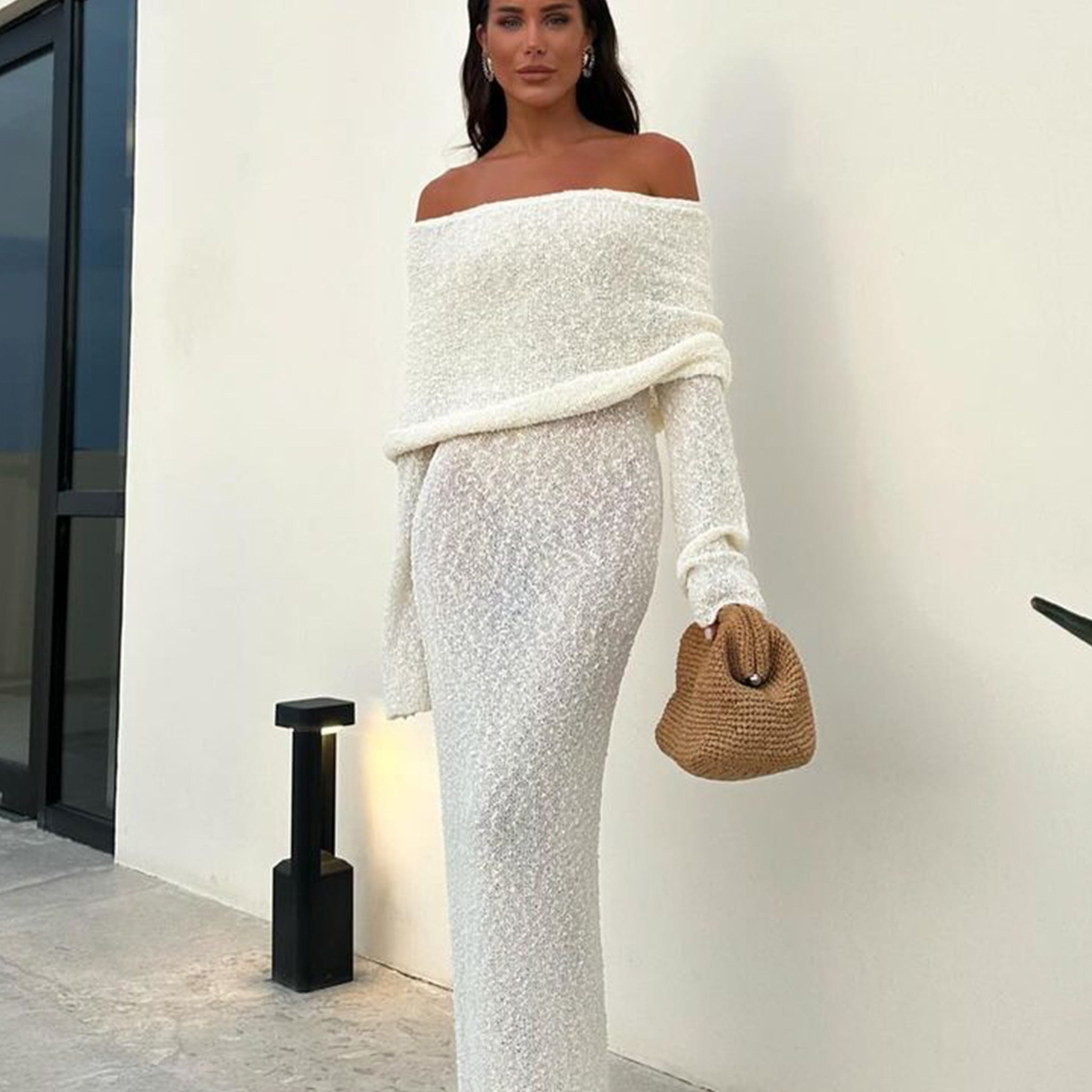 Isobella Off Shoulder Boucle Maxi Dress